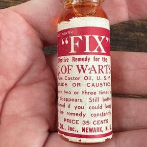 1950's Vintage Corn Fix Co Apothecary Medicine Bottle Amber Glass Collectible